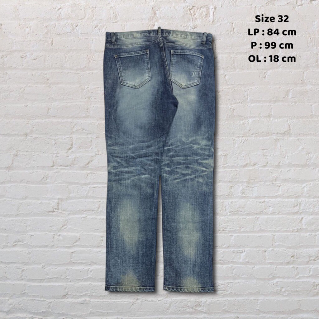 Size 32 Celana Panjang Jeans Blue Water Urban Garment Blue Washed Fading Ripped Regular Fit Original