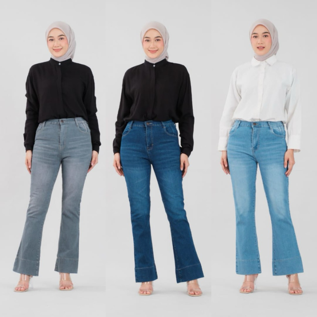 KULOT JEANS CUTBRAY LIPAT DENIM KEKINAN BAHAN MELAR