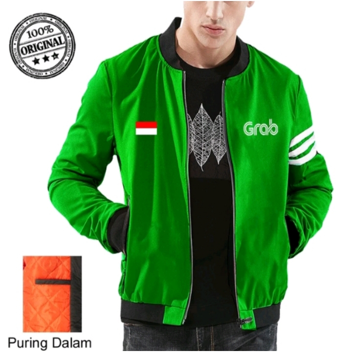 Diskon  Jaket Bomber Slimfit Pria Terbaru 2026 Grab Driver Bendera / Jaket Ojol Pria GrabBike GrabFo