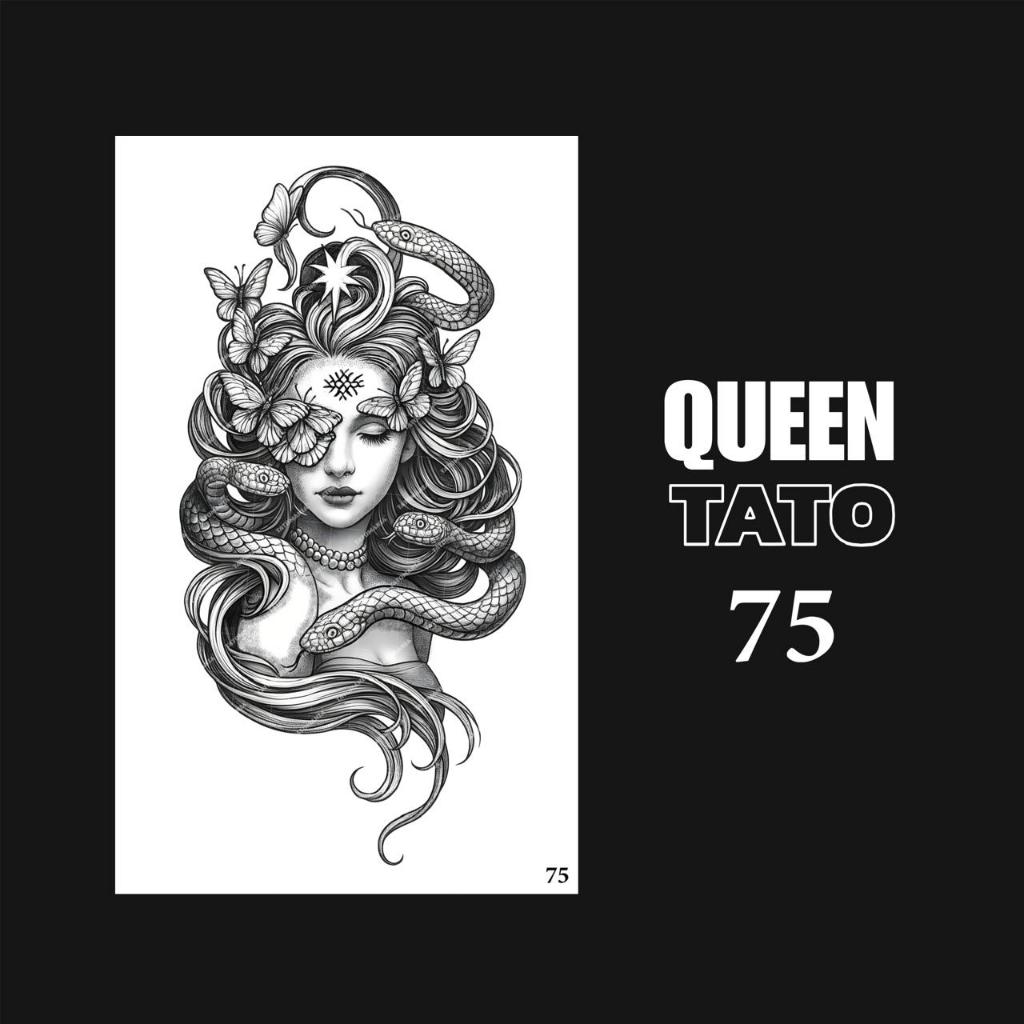 QueenTato - Stiker tato temporer semi permanen Motif Gambar 75 Medusa