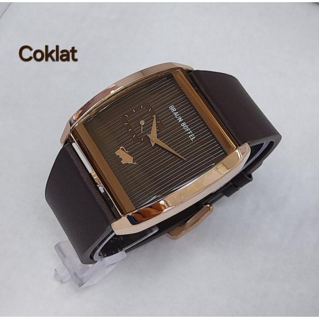 Jam Tangan Pria Braun Buffel Original Tali kulit Bahan stainless steel Detik samping on water resist