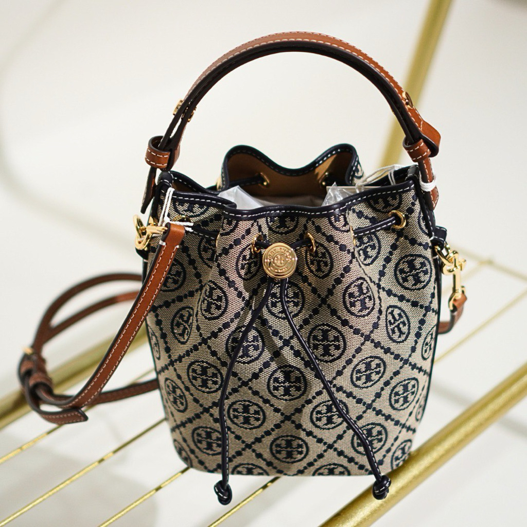 TORY BURCH TB T Monogram Jacquard Mini Drawstring Bucket Shoulder Crossbody Bag