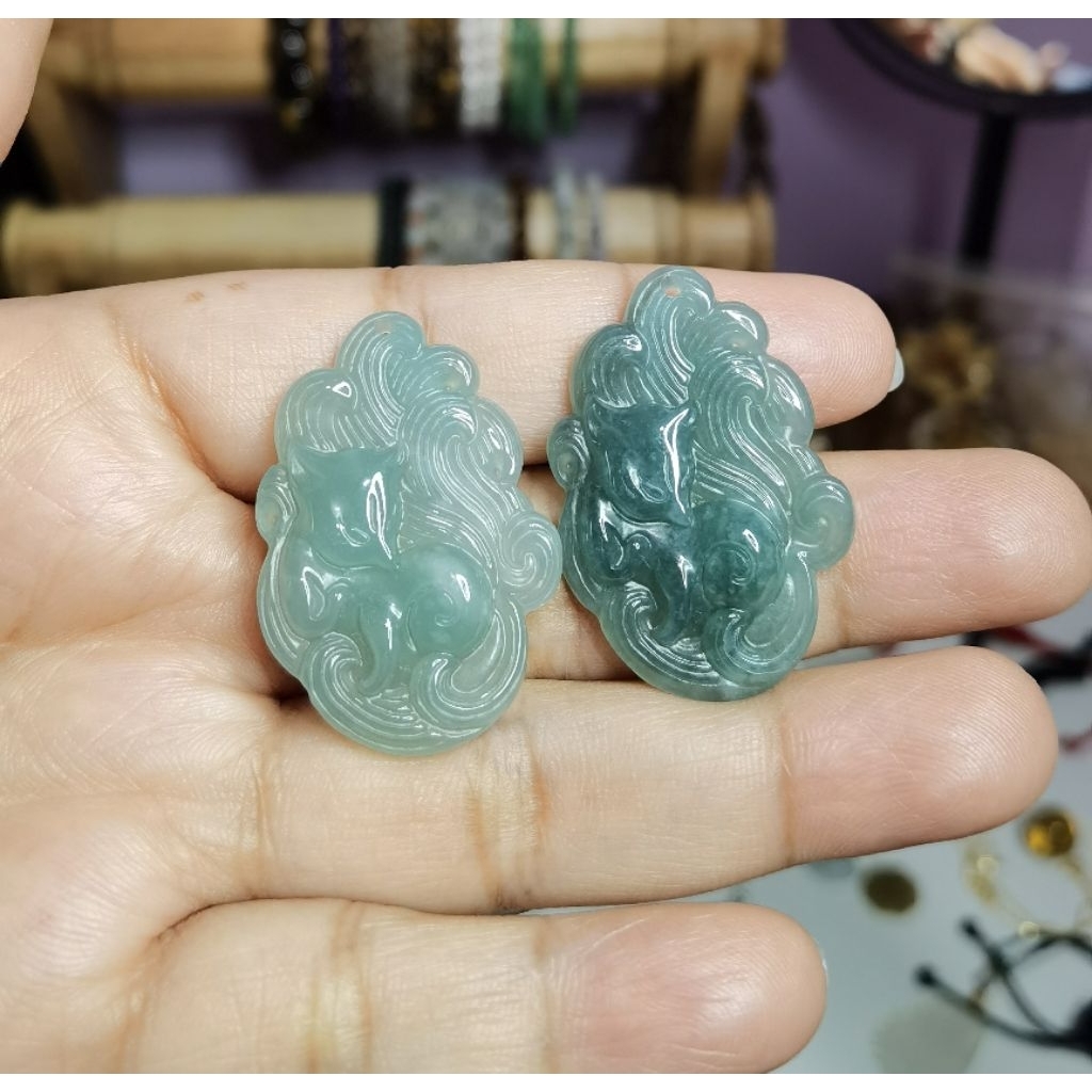 (Sertifikat) 9 Tail Fox Pendant Jadeite Jade Grade A
