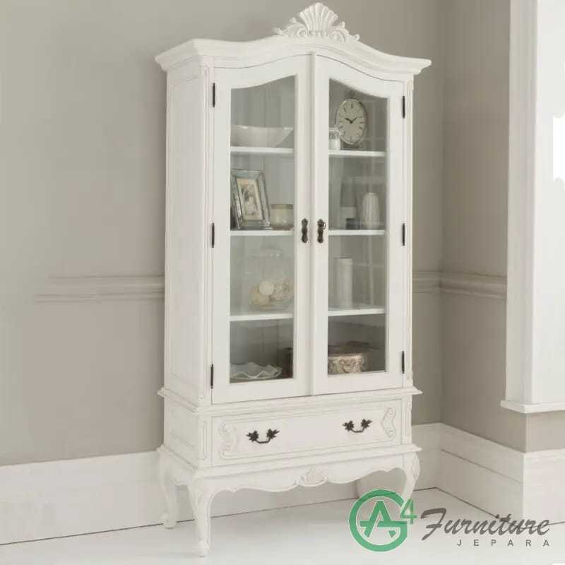 Lemari Hias Ruang Tamu Saira Warna Duco Putih Mewah
