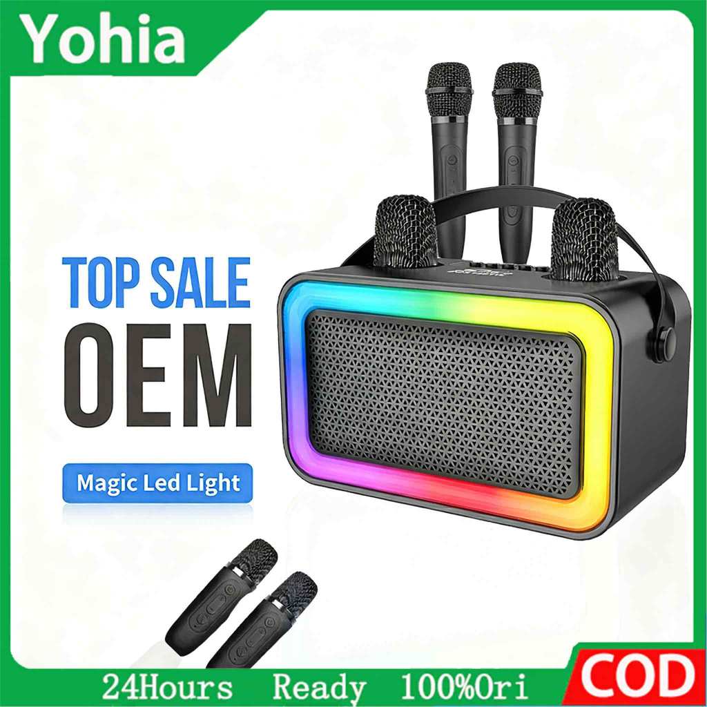 Speaker Bluetooth+2mic karaoke Lampu LED RGB super bass speker blutut Wireless Portable