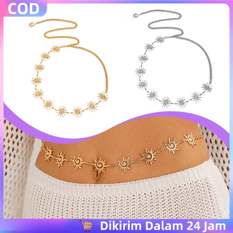 Rantai Pinggang Matahari Kalung Pinggang Wanita Logam Aksesori Serbaguna Rantai Baju Aksesoris