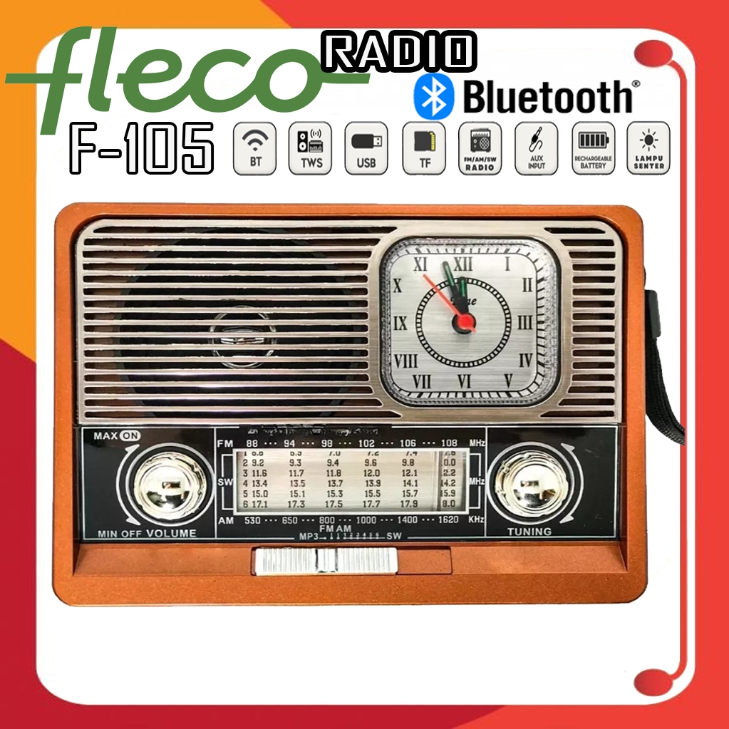 Radio fleco f 105 Speaker Cas Portable |Radio Speaker Jam Senter Woofer Cas Fm/Am/Sw/Tf Usb - Radio 