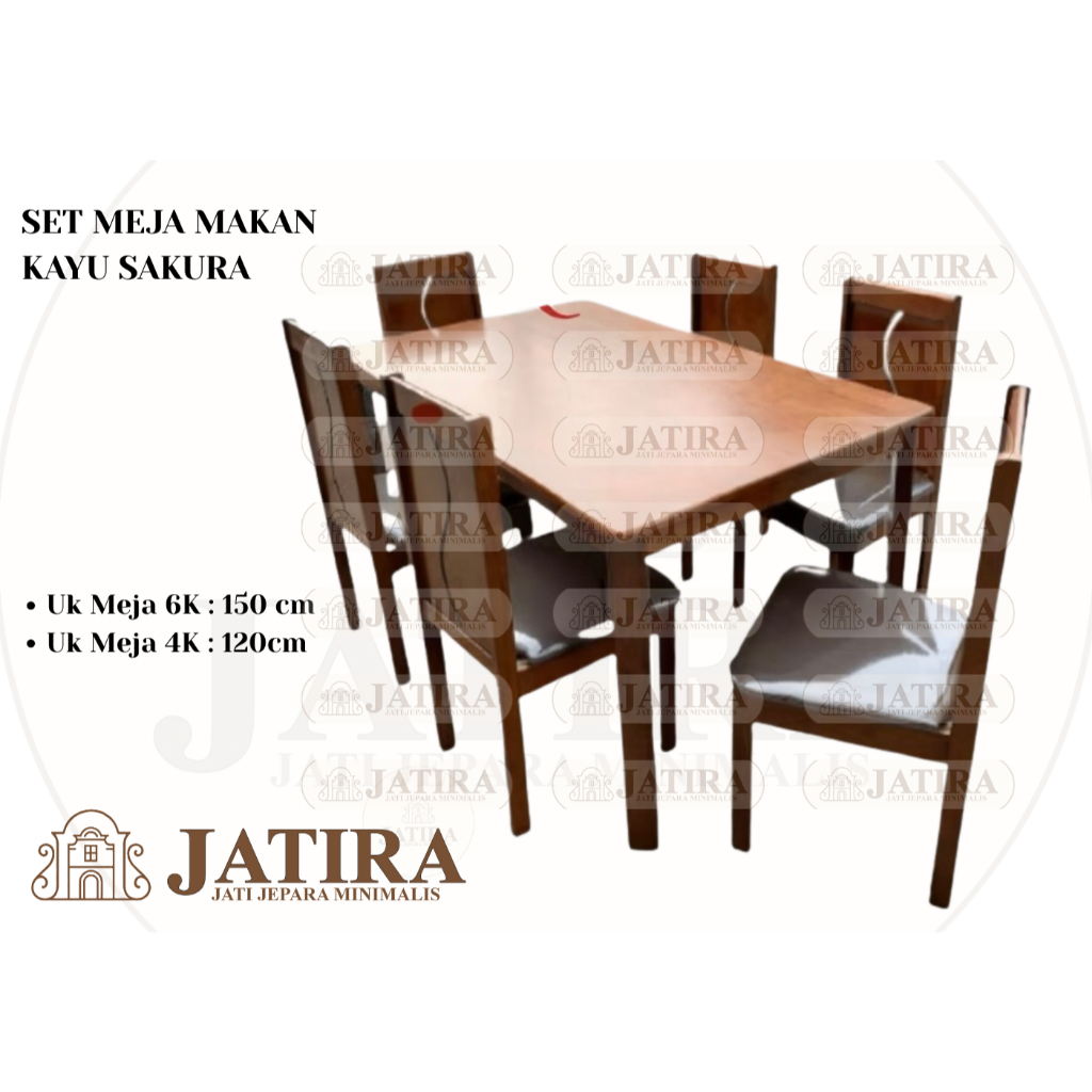 Set Meja Makan Kayu Jok Busa 6&4 Kursi Minimalis Modern Sakura | Jati Murah Palembang