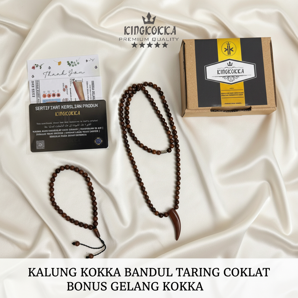 Kalung Kayu Kokka Kaukah Original Bandul Taring - Kalung Couple Kaokah Bersertifikat Asli