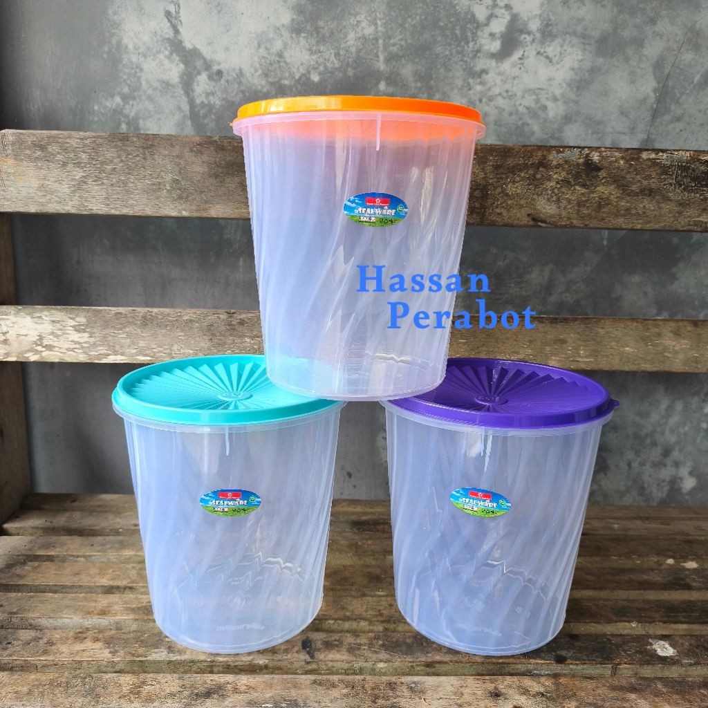 [ 3 pcs ] Toples Plastik 4 Liter Bening Transparant Motif Ulir GREEN LINE
