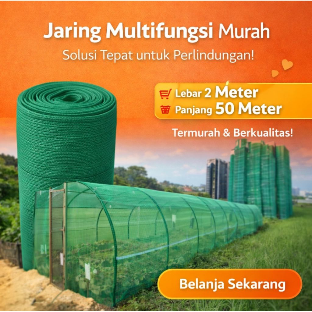 Jaring Waring Kasa Hijau Serbaguna – Ukuran 2 m x 50 m | Penutup & Pelindung