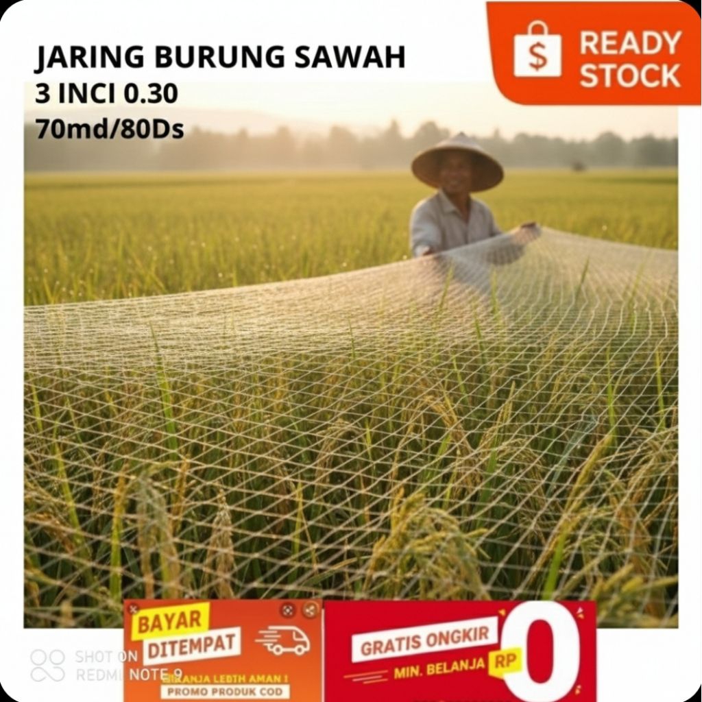 Jaring Burung Sawah Senar Tebal 0.30 – Lebih Awet | Jaring Padi & Pengaman Tanaman