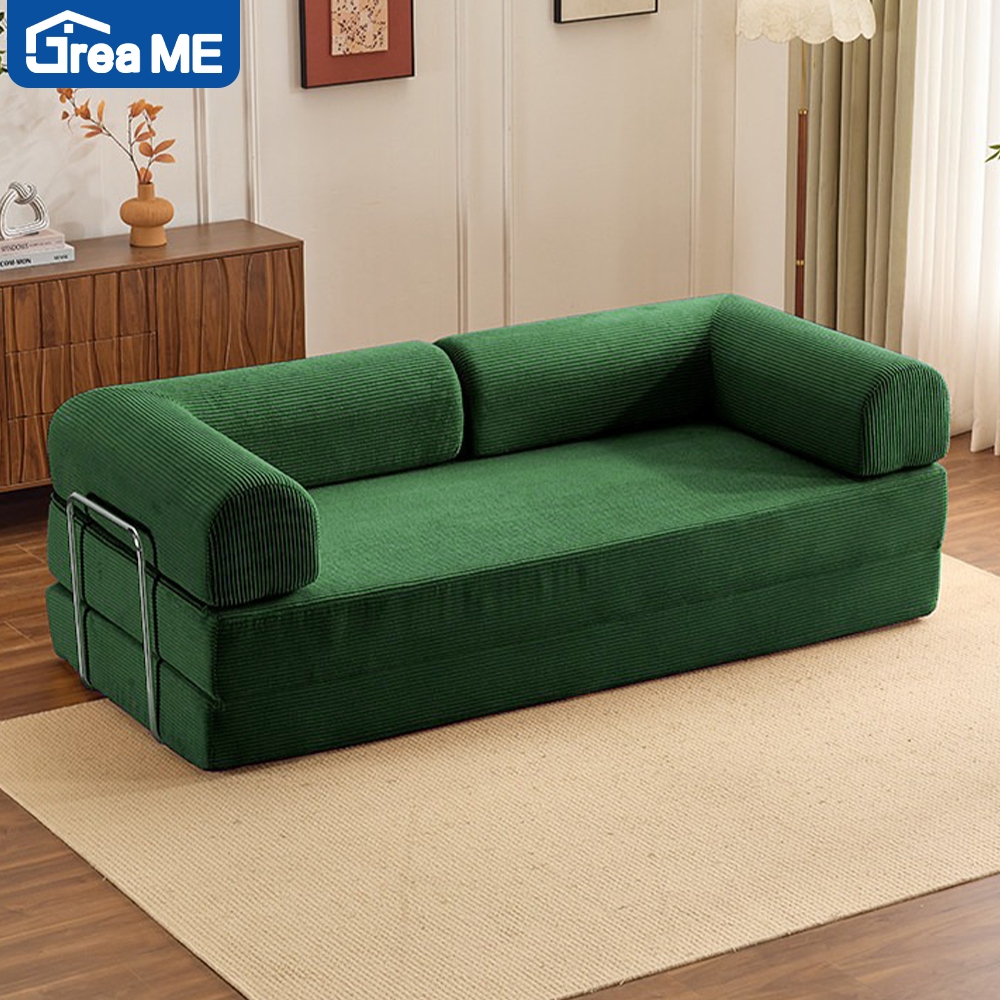 Sofa Bed Minimalis 3 Dudukan Hijau - Sofa Lipat Ruang Tamu, Bahan Vacuum Anti Bau, Rangka Kuat & San