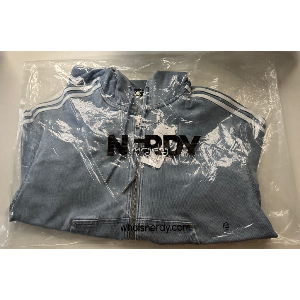 ndy nerdy denim hoodie track top - light blue