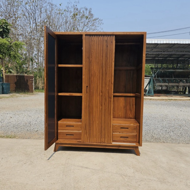 Lemari Minimalis Pintu Sliding kayu jati | Lemari Pakain kayu jati
