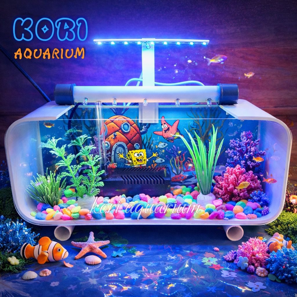 Aquarium Mini Akrilik Lengkap Filter Pancuran