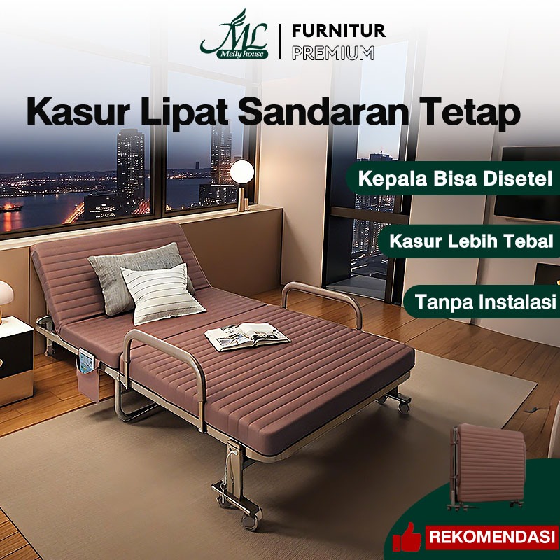 Tempat Tidur Lipat Portable Ranjang Lipat Multifungsi Folding bed Dengan Sandaran Tangan Roda Dan