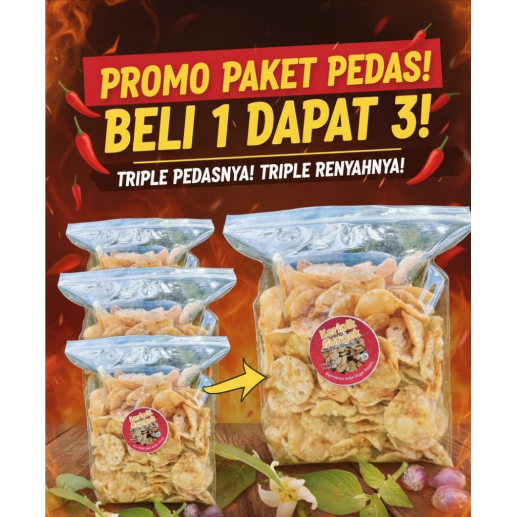 PROMO KERIPIK GUNGEK PAKET PEDAS TRIPLE PEDASNYA TERIPE GURIH RENYAHNYA PEDAS NAMPOL
