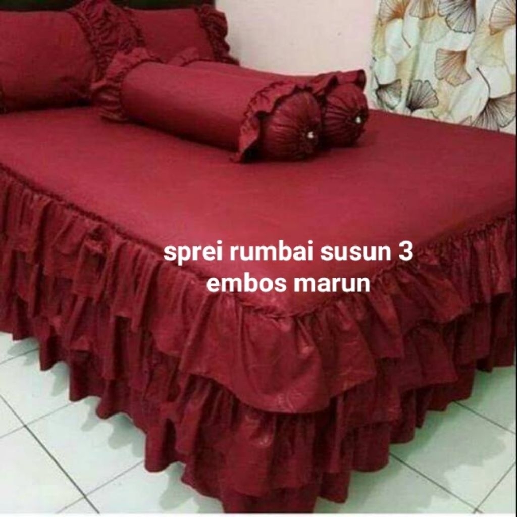 Sprei rumbai susun 3 embos marun