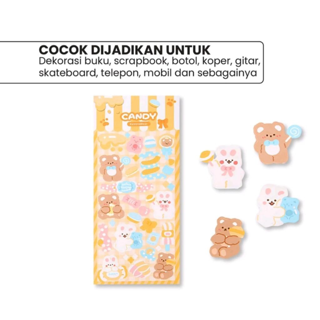 Stiker Hologram Waterproof Rabbit and Bear Cute