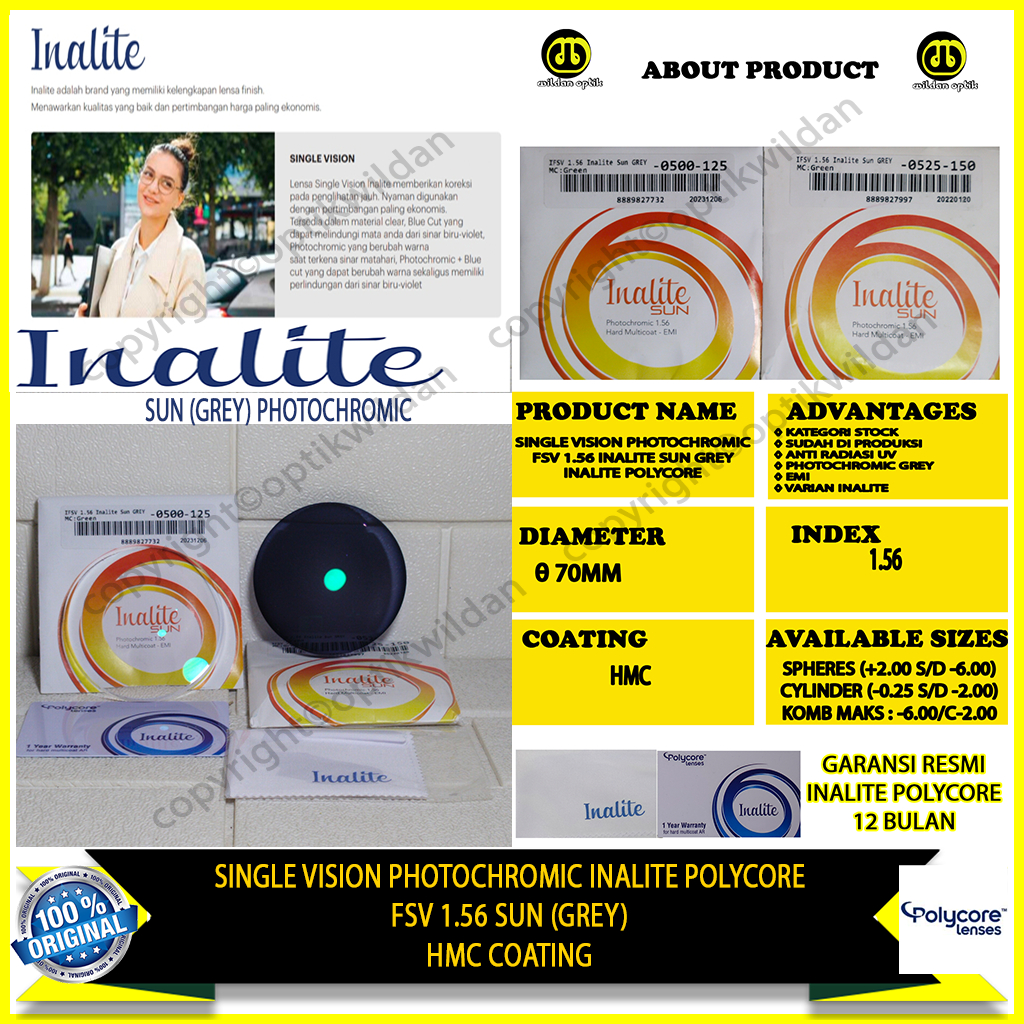 POLYCORE INALITE PHOTOCHROMIC FSV 1.56 INALITE SUN(GREY)