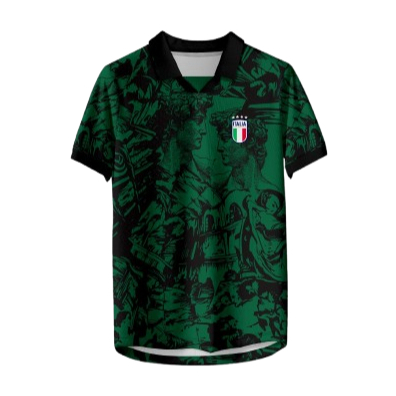 Jersey Italia Green Renaissance - Baju Bola Motif Klasik Seni Patung Italia Hijau Hitam BENGHAR.ID-1