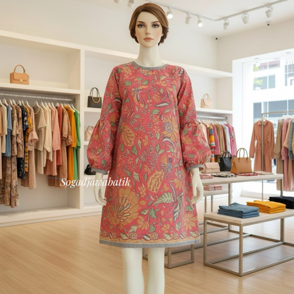 Dres batik modern bahan katun | tunik batik kantor