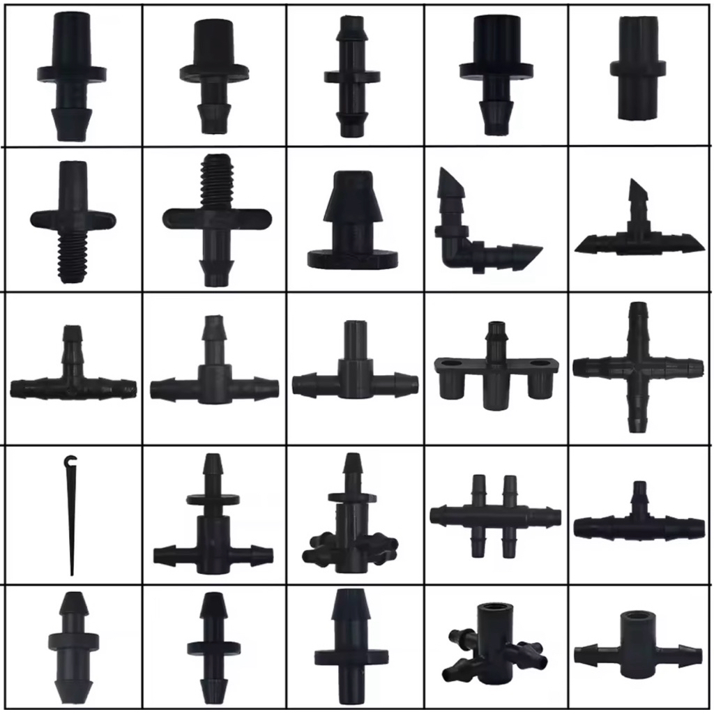 Konektor 3/5mm 6mm 4/7mm Nepel Ulir Elbow Tee Joiner Selang PE Fogger Nozzle Endplug Fitting Irigasi