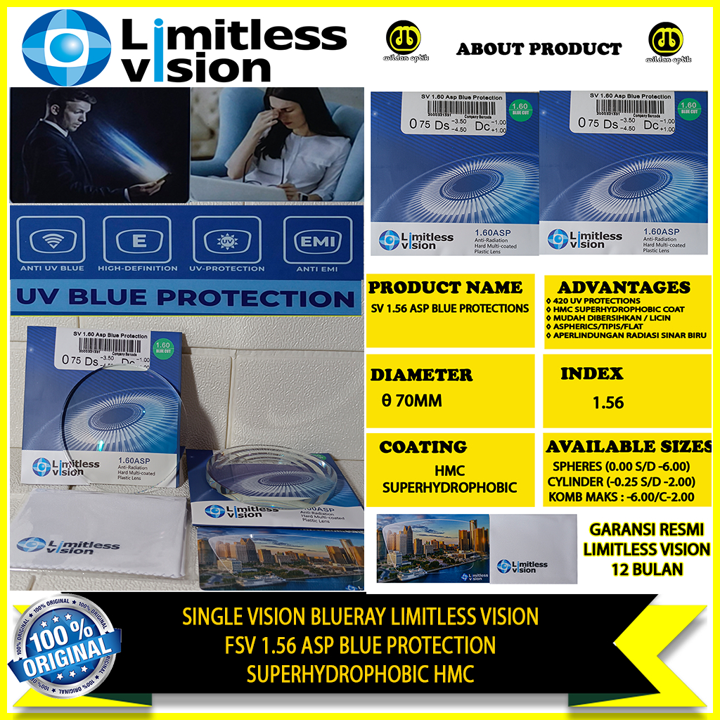 BLUE PROTECTION LIMITLESS VISION FSV 1.56 BLUERAY 420 UV BLUE PROTECTION ASPHERES