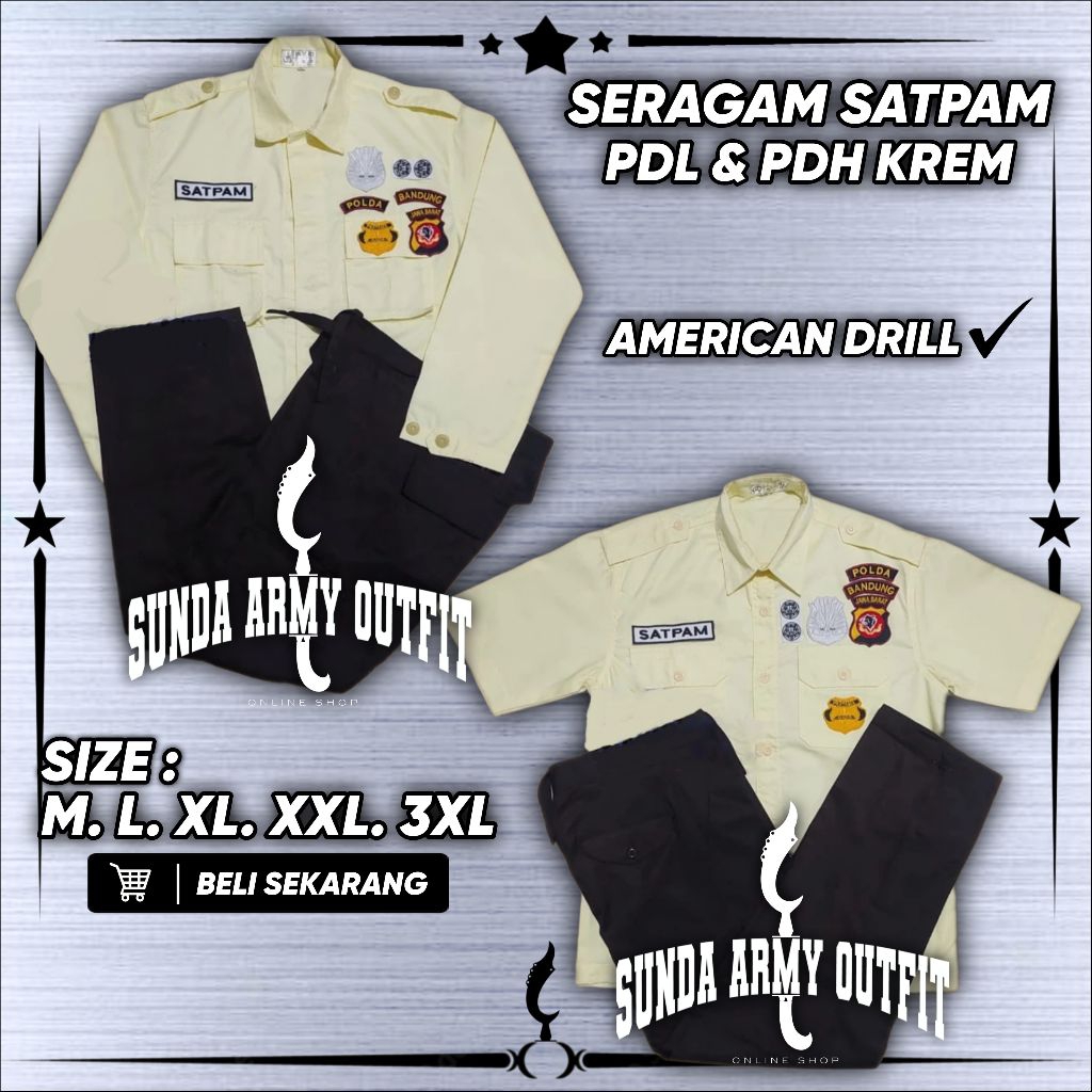 Seragam Security Satpam Krem Terbaru 2026 Setelan PDL Satpam PDL Coklat Krem Satpam Baju Seragam Sec