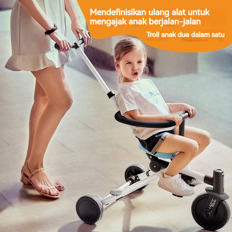 Natto Sepeda Roda Tiga Anak 3-In-1 Kereta Bayi Kereta Bayi Lipat Portabel Kereta Bayi