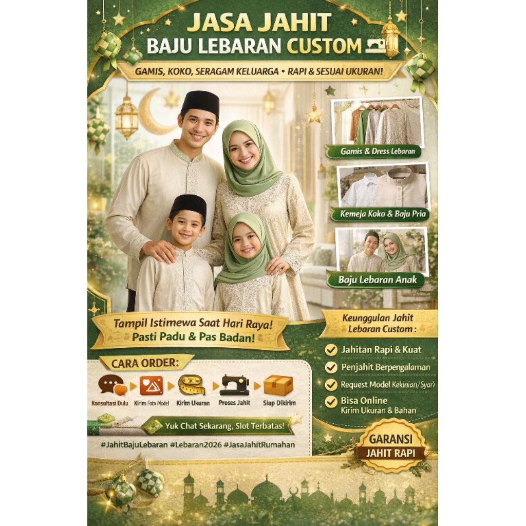 Jasa Jahit Baju Lebaran Custom | Gamis, Koko, Dress | Rapi & Pas Badan | Nurmala Modiste