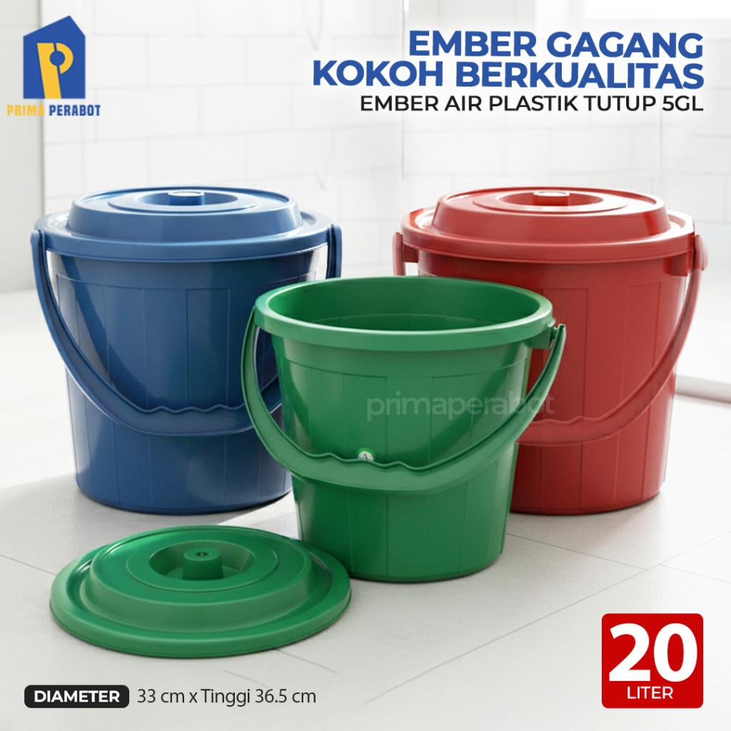 Ember Gagang 20 Liter Ember Air Plastik Polos Warna Tutup 5GL