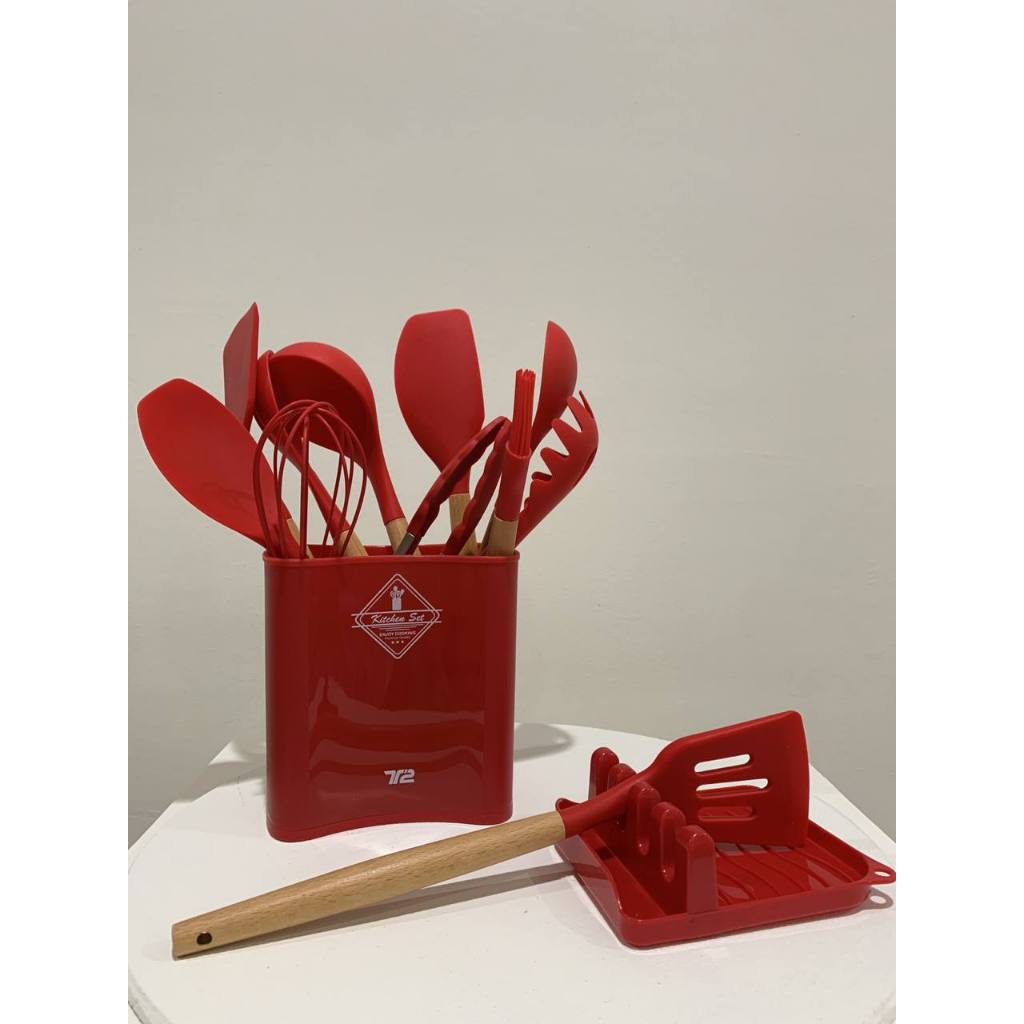TRITU Utensil Set Sutil 13 Pcs Silikon Peralatan Memasak Spatula Silicone Red