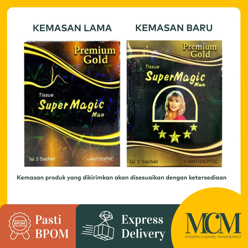 Tisu Super Magic Man Tissue Premium Gold - 3 Sachets - Tissue Super Magic Tahan Lama
