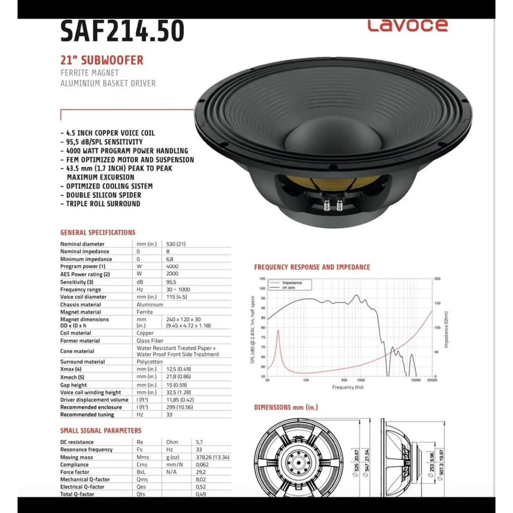 Speaker komponen lavoce SAF 214.50 / SAF214.50 21 inch