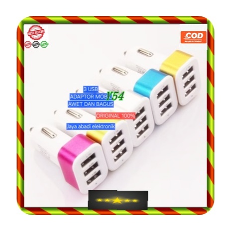 Y54  KEPALA CAS BATOK CASAN ORI 100% CAR CHARGER MOBIL 3 USB PORT USB CAR CHARGE  SAVER ALAT AKI USB
