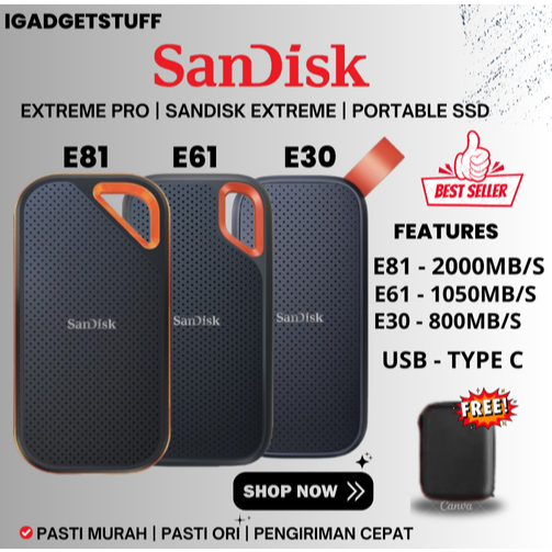 SanDisk Extreme Portable SSD 1TB Type-C USB 3.2 V2 Hardisk Eksternal