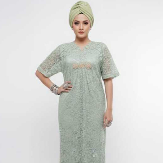 Eprise Kaftan N - AP1448B Green | Gaun Maxi Wanita Muslim | Dress Kaftan Brokat | Dress Lebaran