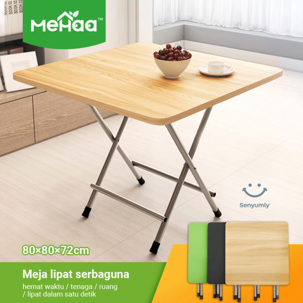 Mehaa Meja Lipat Kayu 80x80 dan 60x40/Meja Makan Lipat/Meja Makan Portable Serbaguna