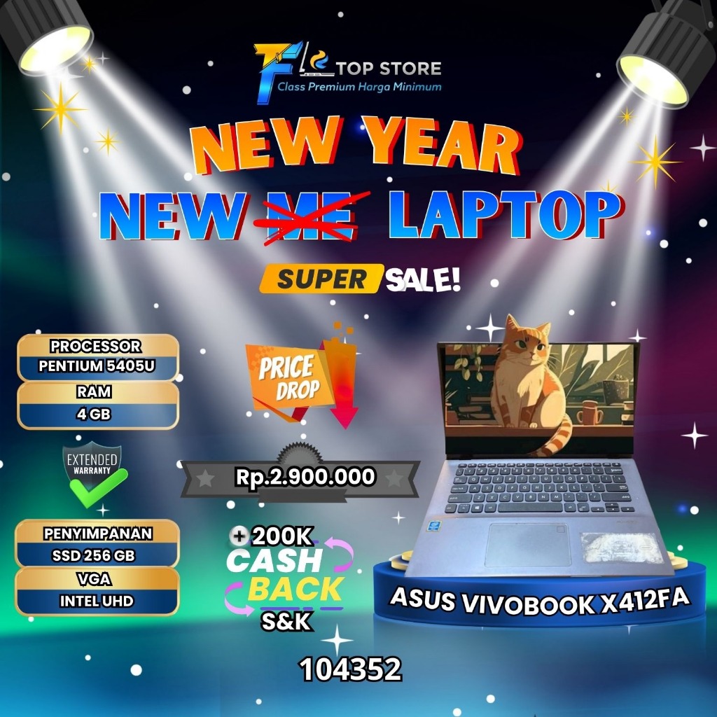 LAPTOP ASUS VIVOBOOK X412FA A412FA PENTIUM 5405U 4GB 14INC FHD SSD 256GB