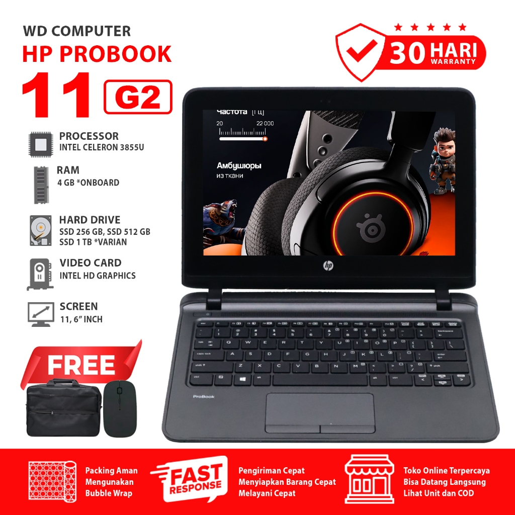 Laptop Sekolah HP 11 G2 Intel Celeron 3855U Layar 11 inch | Support Zoom dan Office | Siap Pakai