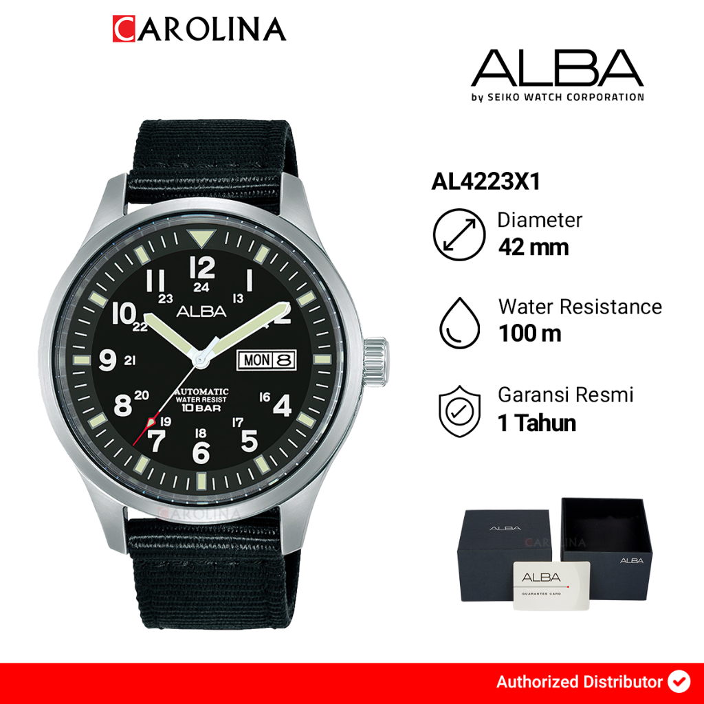 Jam Tangan Pria Alba AL4223X1 Black Dial Black Canvas Strap