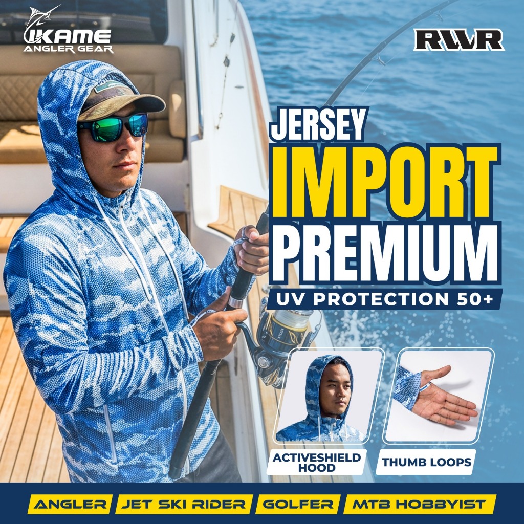 Jersey Mancing RWR Original UV PROCTATION Hoodie Resleting Lengan Panjang Camo Biru Anti Panas