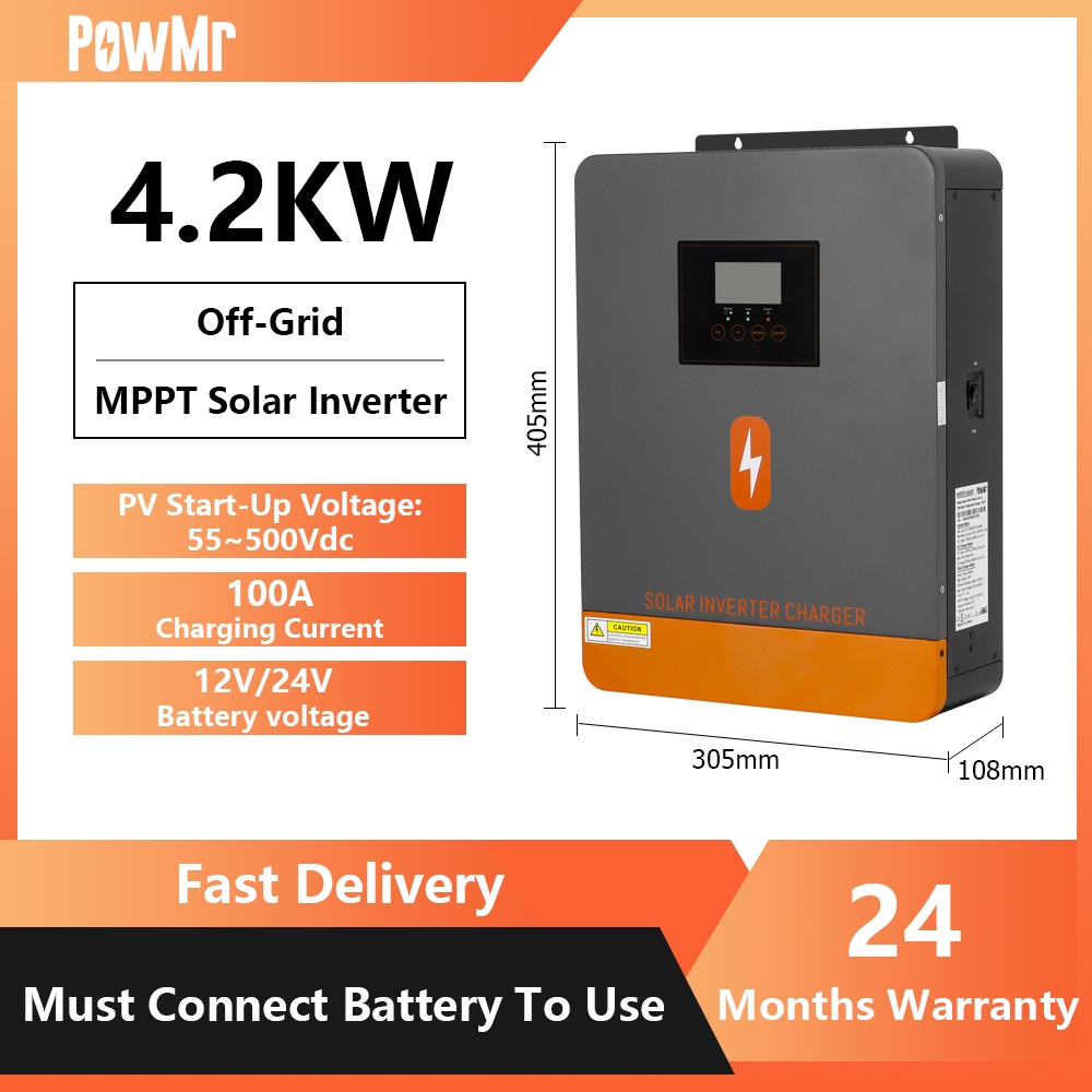 PowMr MPPT 4.2KW Solar Hybrid Inverter Built-in 100A Solar Charge Controller Support 12V/24V System 