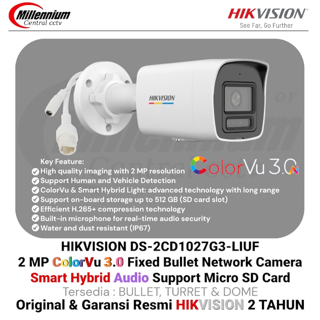 IP Kamera CCTV Hikvision INDOOR OUTDOOR Colorvu Audio Smart Hybrid Support Micro SD Card POE H.265+ 
