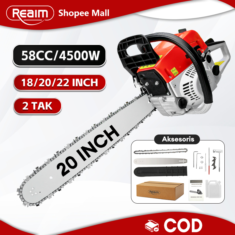 REAIM Chainsaw 20/22 Inch senso 52CC Mesin Potong Kayu Gergaji Mesin 2 / 4 Tak sinso Untuk Mesin Pot