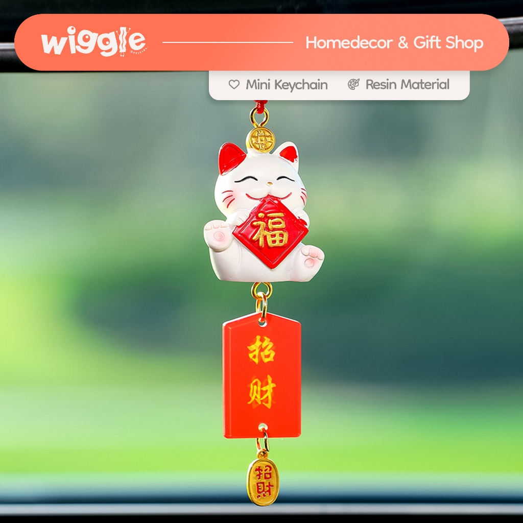 Wiggle Keychain Lucky Cat Hanging Mini Charm Ornamen Sincia Imlek Gift Gantungan Mobil Dekorasi Hias