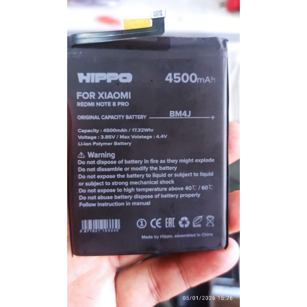 baterai redmi note 8 pro BM4J merk hippo seken