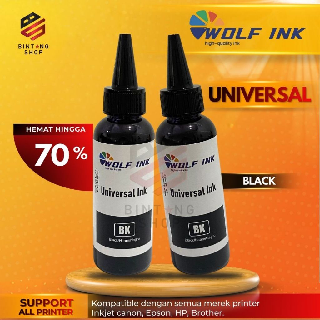 Tinta Printer Wolf Ink Universal Black Hitam Satu Tinta untuk Semua Printer Epson Canon Brother HP